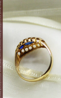 青い宝石とダイヤの18金無垢アンティークリング・指輪【1918年頃】箱付き-A0315-6