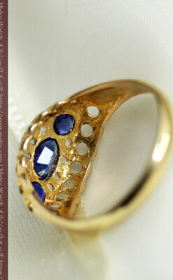 青い宝石とダイヤの18金無垢アンティークリング・指輪【1918年頃】箱付き-A0315-7