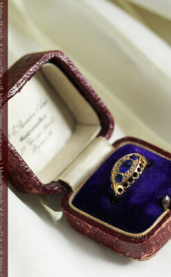 青い宝石とダイヤの18金無垢アンティークリング・指輪【1918年頃】箱付き-A0315-9