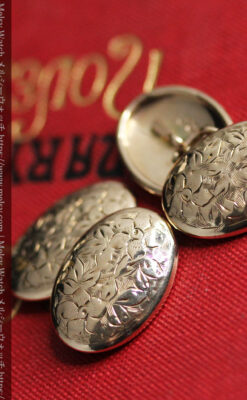 花模様の彫り 金無垢アンティークカフス【1906年頃】箱付き-A0316-2