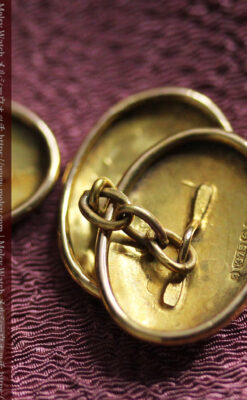 花と葉の模様彫り 金無垢アンティークカフス【1923年頃】箱付き-A0318-10