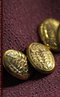 花と葉の模様彫り 金無垢アンティークカフス【1923年頃】箱付き-A0318-5