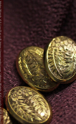 花と葉の模様彫り 金無垢アンティークカフス【1923年頃】箱付き-A0318-6