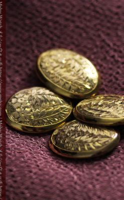 花と葉の模様彫り 金無垢アンティークカフス【1923年頃】箱付き-A0318-7