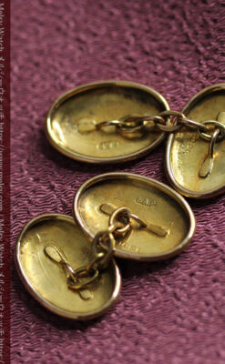 花と葉の模様彫り 金無垢アンティークカフス【1923年頃】箱付き-A0318-9