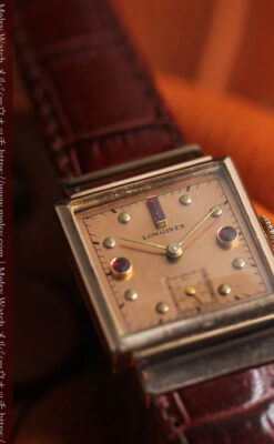 ルビーと特色あるローズ色 ロンジンの女性用アンティーク腕時計 【1942年製】-W1563-11