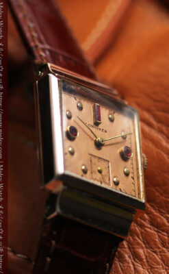 ルビーと特色あるローズ色 ロンジンの女性用アンティーク腕時計 【1942年製】-W1563-14