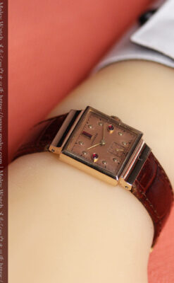 ルビーと特色あるローズ色 ロンジンの女性用アンティーク腕時計 【1942年製】-W1563-19