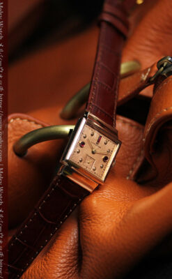 ルビーと特色あるローズ色 ロンジンの女性用アンティーク腕時計 【1942年製】-W1563-2