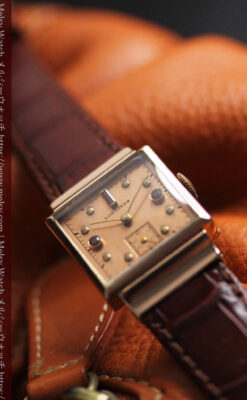 ルビーと特色あるローズ色 ロンジンの女性用アンティーク腕時計 【1942年製】-W1563-4