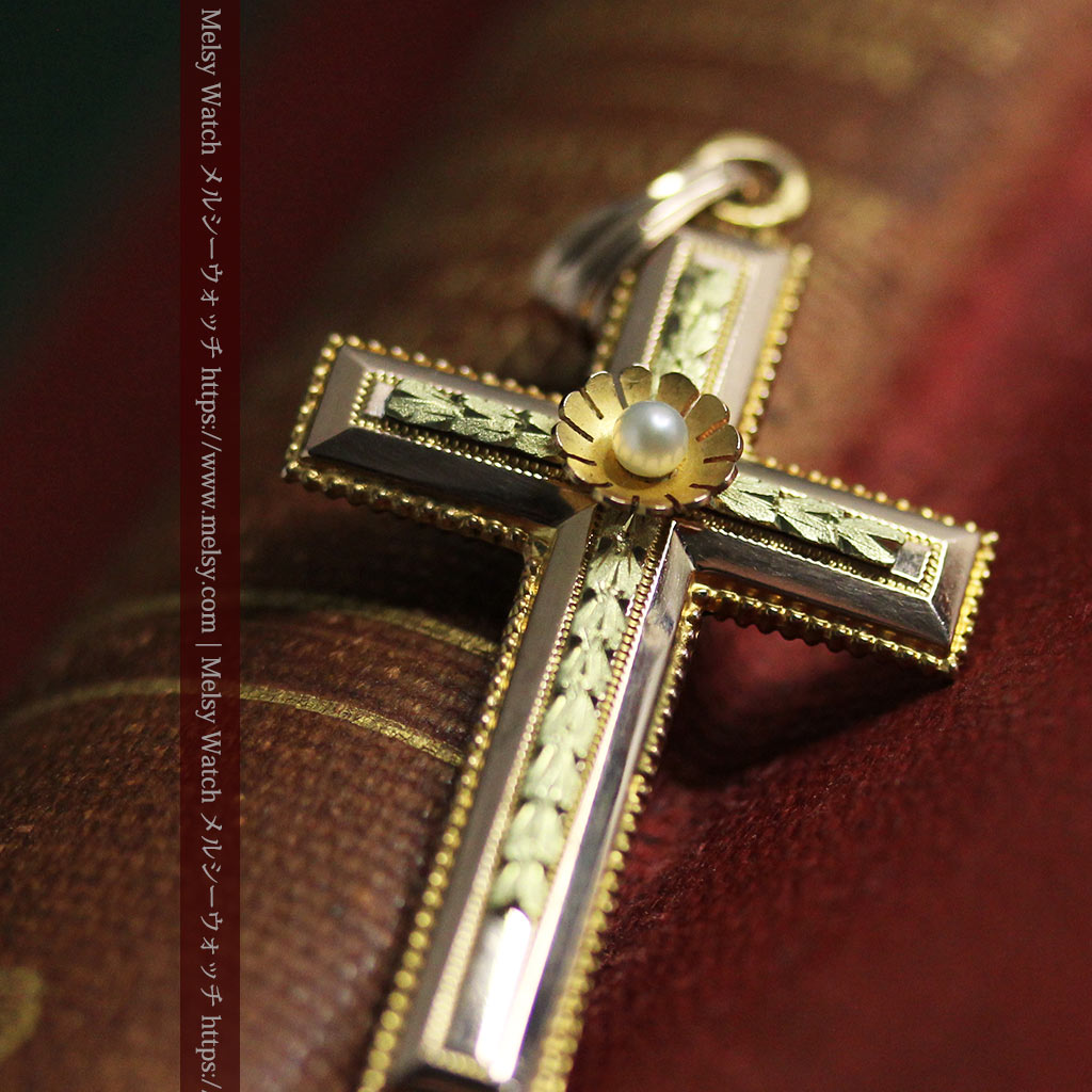 聖母マリアのプチメダイユ付真鍮シルバー×ブラッククロス十字架 真鍮あずきチェーン付きネックレス ペンダント＊ 通販 