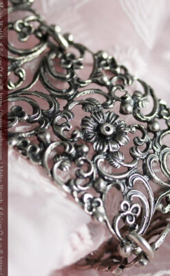 透かし装飾の銀無垢アンティークバングル・ブレスレット 【1900年頃】-A0323-13