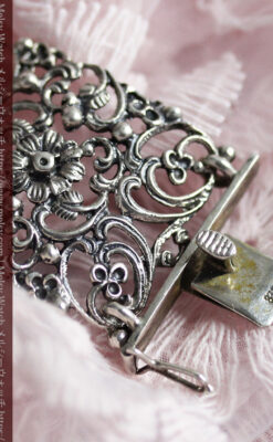 透かし装飾の銀無垢アンティークバングル・ブレスレット 【1900年頃】-A0323-16