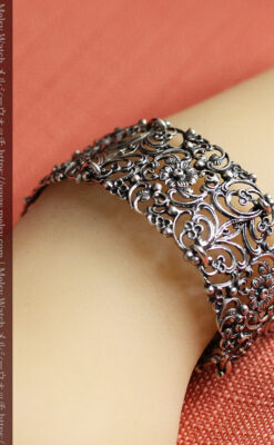 透かし装飾の銀無垢アンティークバングル・ブレスレット 【1900年頃】-A0323-19