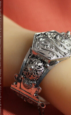 中世の物語に登場するような銀無垢アンティークバングル・ブレスレット-A0324-22