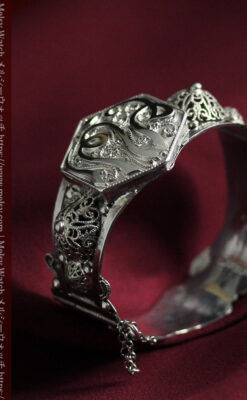 中世の物語に登場するような銀無垢アンティークバングル・ブレスレット-A0324-5