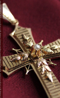 装飾美しい記念の逸品 18金無垢アンティーククロス･十字架 【1888年頃】-A0325-1