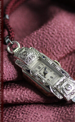 美しきアンティーク 18金無垢グリュエンの女性用腕時計 【1938年頃】ダイヤモンドと青い宝石-W1564-10