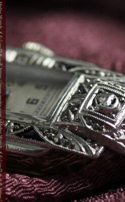 美しきアンティーク 18金無垢グリュエンの女性用腕時計 【1938年頃】ダイヤモンドと青い宝石-W1564-14