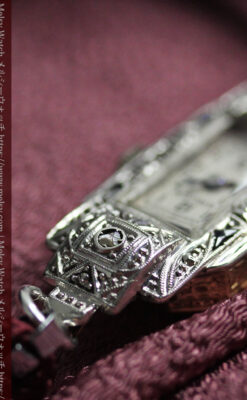 美しきアンティーク 18金無垢グリュエンの女性用腕時計 【1938年頃】ダイヤモンドと青い宝石-W1564-15