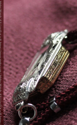 美しきアンティーク 18金無垢グリュエンの女性用腕時計 【1938年頃】ダイヤモンドと青い宝石-W1564-16