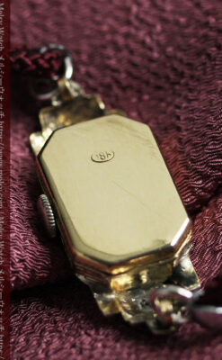 美しきアンティーク 18金無垢グリュエンの女性用腕時計 【1938年頃】ダイヤモンドと青い宝石-W1564-17