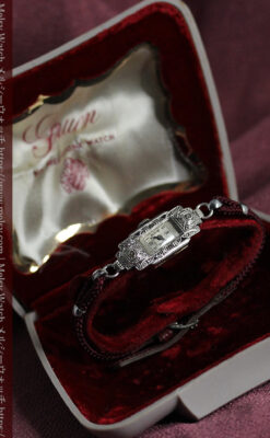 美しきアンティーク 18金無垢グリュエンの女性用腕時計 【1938年頃】ダイヤモンドと青い宝石-W1564-19