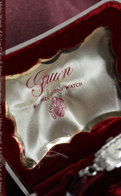 美しきアンティーク 18金無垢グリュエンの女性用腕時計 【1938年頃】ダイヤモンドと青い宝石-W1564-21