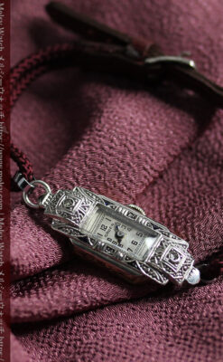 美しきアンティーク 18金無垢グリュエンの女性用腕時計 【1938年頃】ダイヤモンドと青い宝石-W1564-8