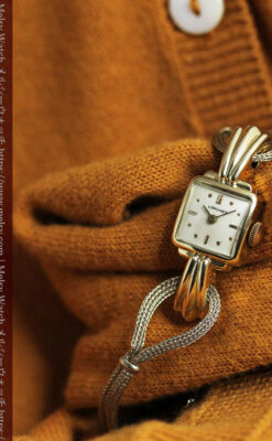 特徴あるブレスのような金無垢 ロンジンの女性用アンティーク腕時計 【1949年製】-W1565-13