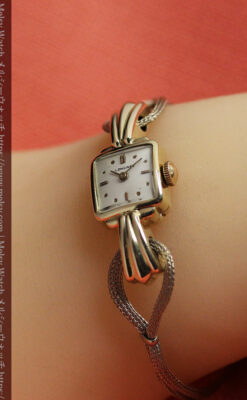 特徴あるブレスのような金無垢 ロンジンの女性用アンティーク腕時計 【1949年製】-W1565-21