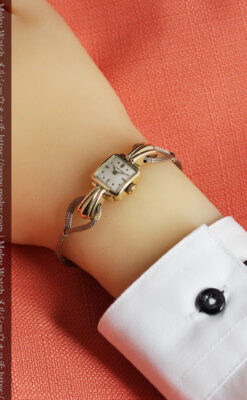 特徴あるブレスのような金無垢 ロンジンの女性用アンティーク腕時計 【1949年製】-W1565-22