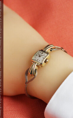 特徴あるブレスのような金無垢 ロンジンの女性用アンティーク腕時計 【1949年製】-W1565-23