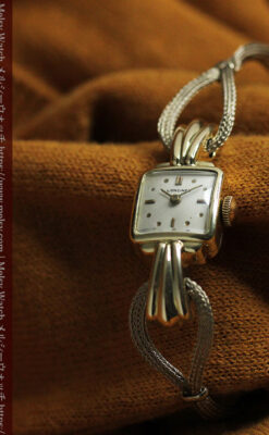 特徴あるブレスのような金無垢 ロンジンの女性用アンティーク腕時計 ...
