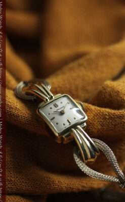 特徴あるブレスのような金無垢 ロンジンの女性用アンティーク腕時計 【1949年製】-W1565-6