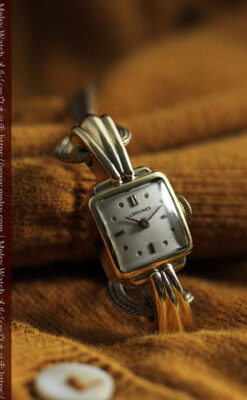 特徴あるブレスのような金無垢 ロンジンの女性用アンティーク腕時計 【1949年製】-W1565-7