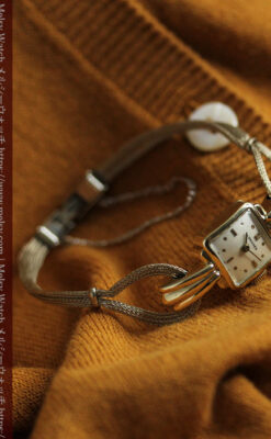 特徴あるブレスのような金無垢 ロンジンの女性用アンティーク腕時計 【1949年製】-W1565-8