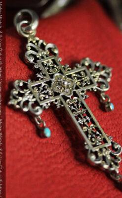 ターコイズとの色合わせが綺麗な銀無垢アンティーククロス･十字架-A0326-1