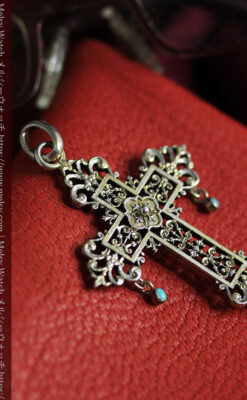 ターコイズとの色合わせが綺麗な銀無垢アンティーククロス・十字架-A0326-5