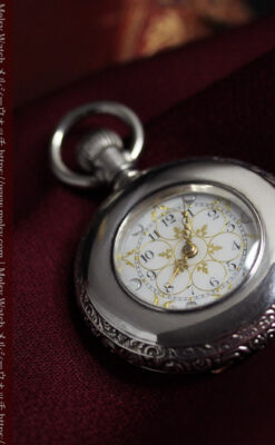 銀と金の色合わせが上品なウォルサム銀無垢懐中時計 【1900年頃】-P2329-12