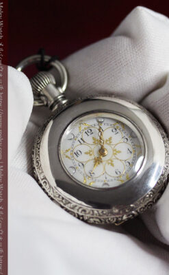 銀と金の色合わせが上品なウォルサム銀無垢懐中時計 【1900年頃】-P2329-15