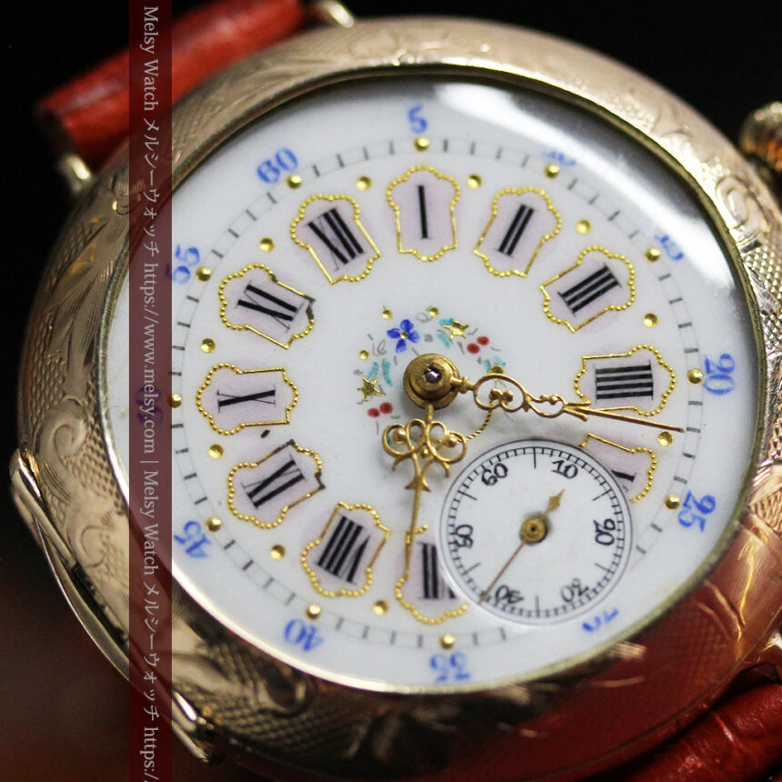 エルジン 装飾されたケースに色鮮やかなアンティーク腕時計 【1894年頃】-W1567-1