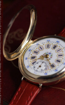 エルジン 装飾されたケースに色鮮やかなアンティーク腕時計 【1894年頃】-W1567-17