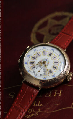 エルジン 装飾されたケースに色鮮やかなアンティーク腕時計 【1894年頃】-W1567-4