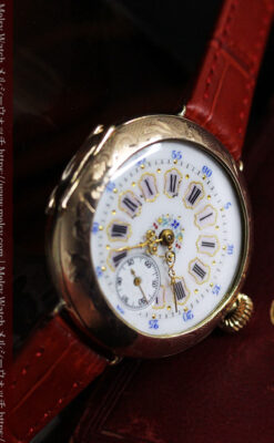 エルジン 装飾されたケースに色鮮やかなアンティーク腕時計 【1894年頃】-W1567-6