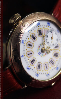 エルジン 装飾されたケースに色鮮やかなアンティーク腕時計 【1894年頃】-W1567-7