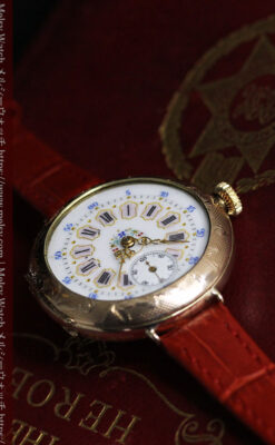 エルジン 装飾されたケースに色鮮やかなアンティーク腕時計 【1894年頃】-W1567-8