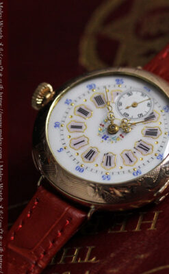 エルジン 装飾されたケースに色鮮やかなアンティーク腕時計 【1894年頃】-W1567-9