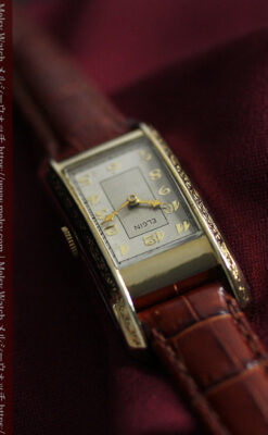 存在感ある縦長の曲線 エルジンのアンティーク腕時計 【1936年頃】-W1568-10