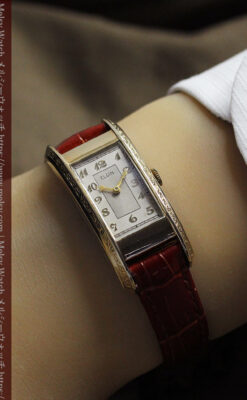 存在感ある縦長の曲線 エルジンのアンティーク腕時計 【1936年頃】-W1568-14